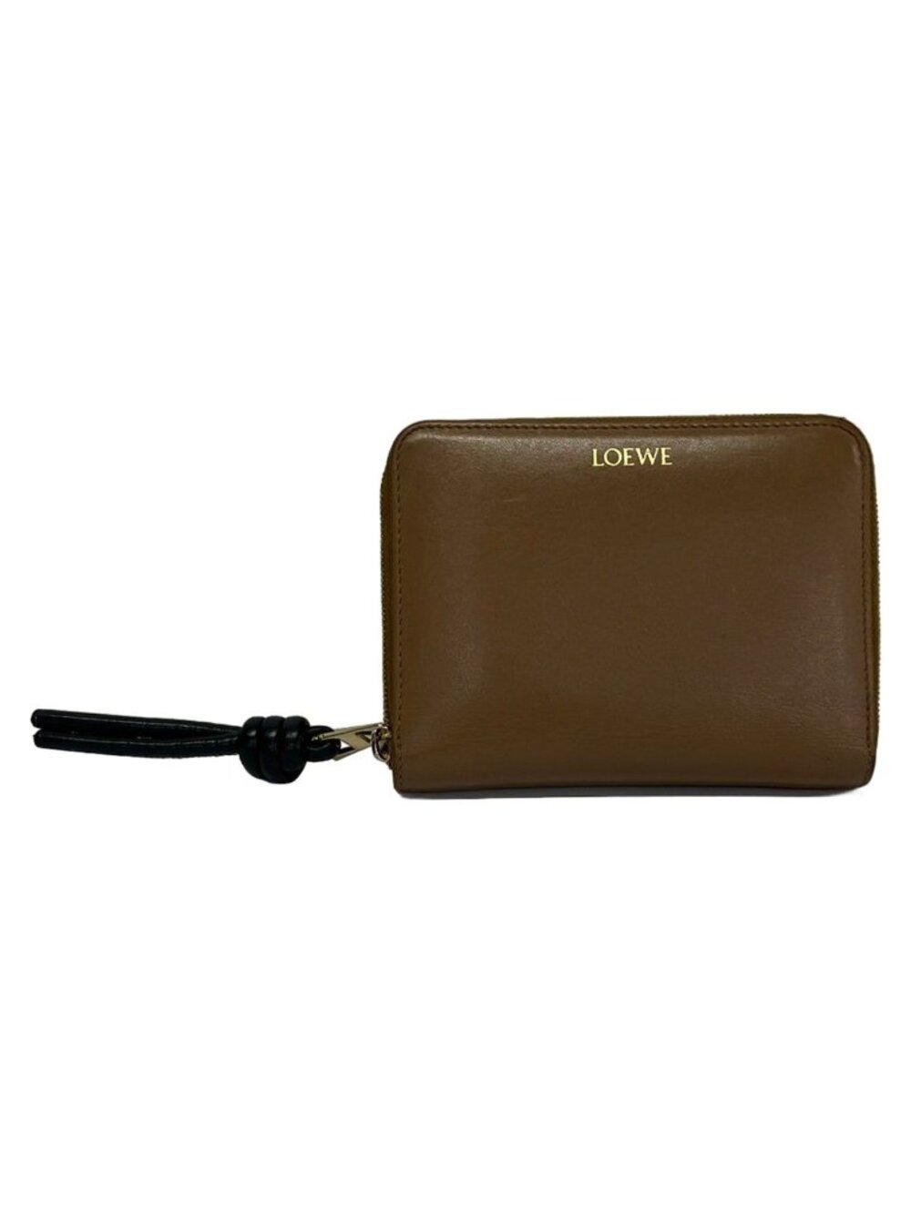 Loewe Bifold Wallet Knot Compact Zip Beige Black Zip Around Leather